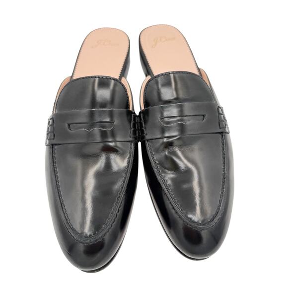J Crew Academy Loafers Black Leather Flat Mule Slides Size 10 Shoes - Picture 2 of 13
